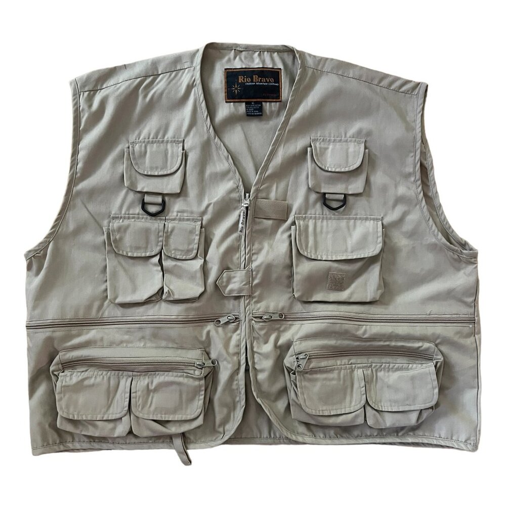 Rio Bravo Men's Size XL Fishing Vest Khaki Multiple Pockets EUC